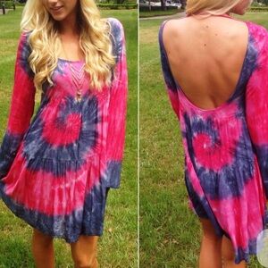 Anthropologie Olivaceous Tie-dye Bell Sleeve Festival Dress